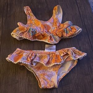 Posh Peanut Orange Pink Floral Ruffle Bikini